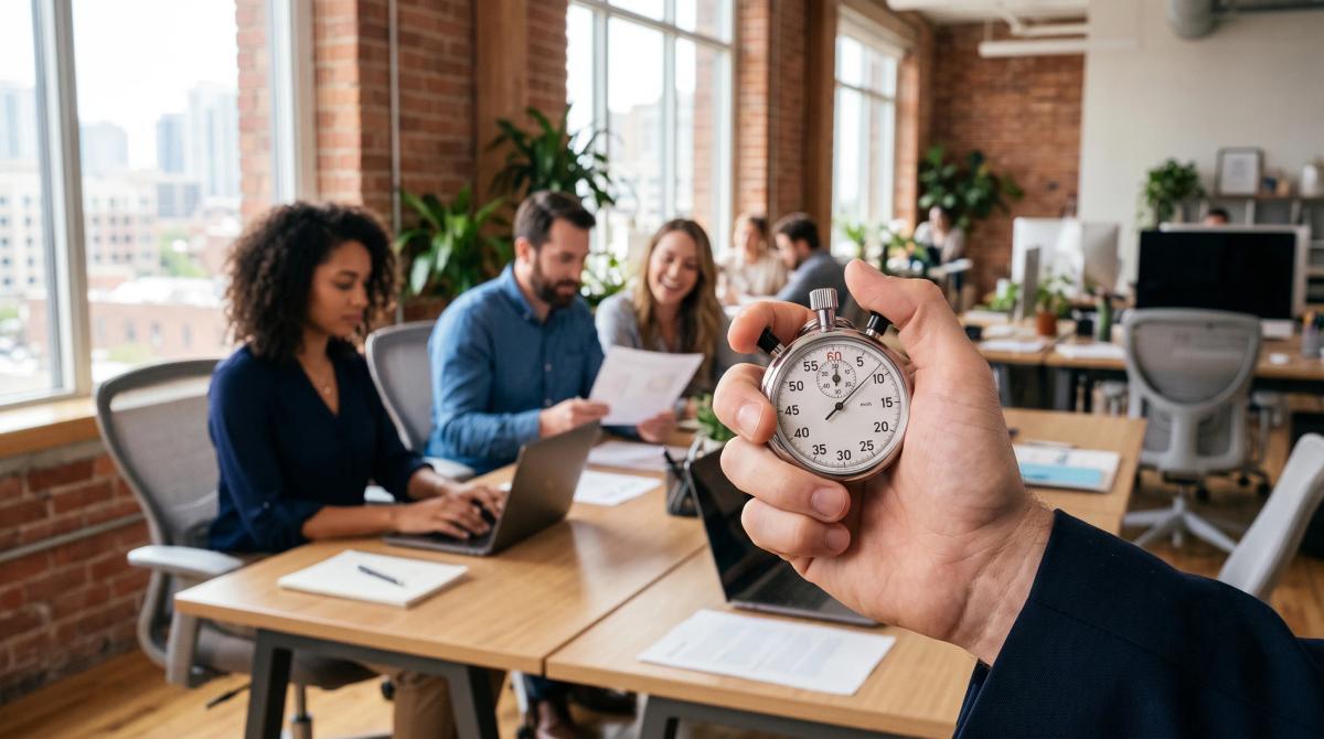 Stopwatch representing employee time tracking, workplace productivity, and team collaboration.