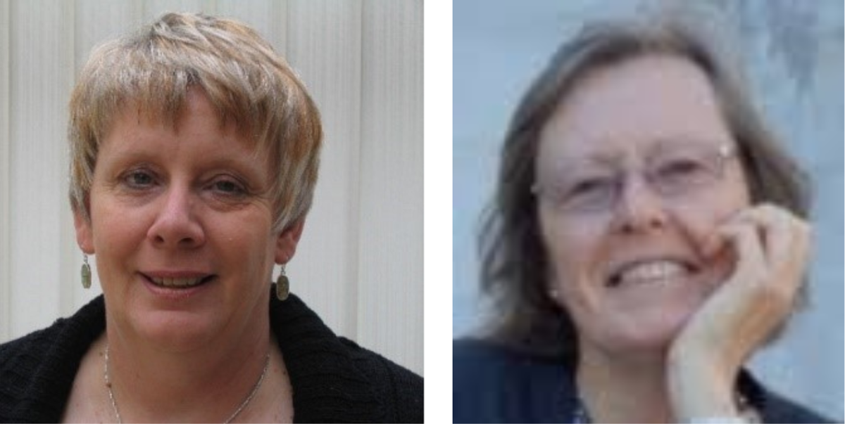 Two photographs side by side of two women, both smiling at the camera.