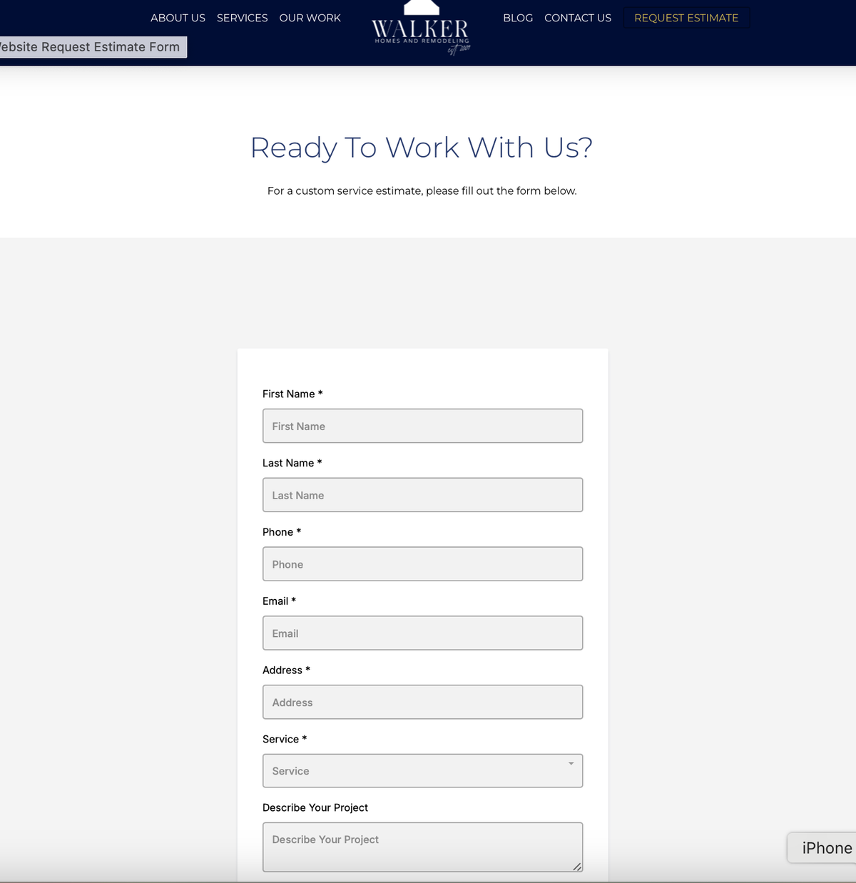 example of a pre-qualification form from Walker remodeling company