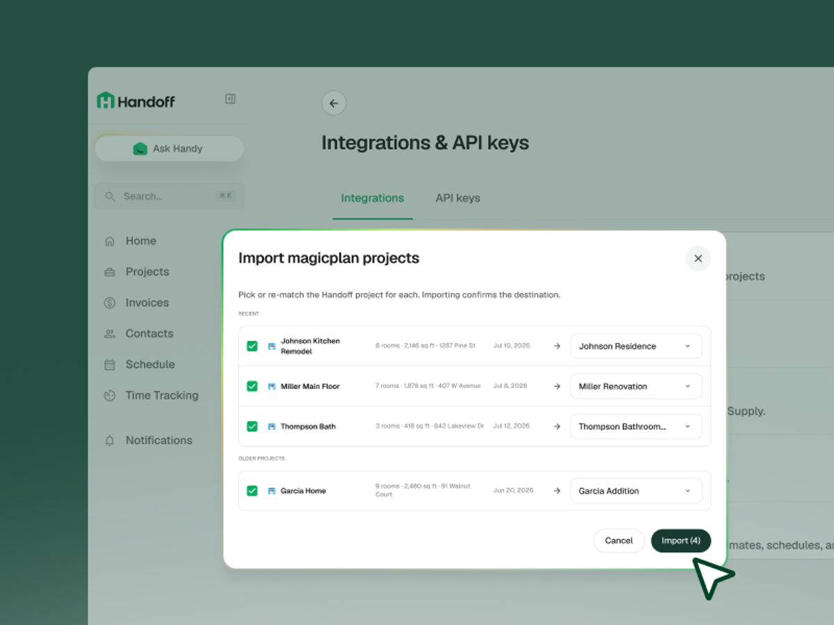 Connect Handoff to Google Calendar and MagicPlan 