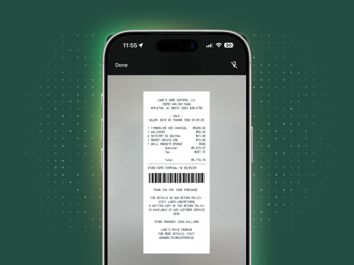 Scan a receipt or manually input expenses and Handoff automatically updates.