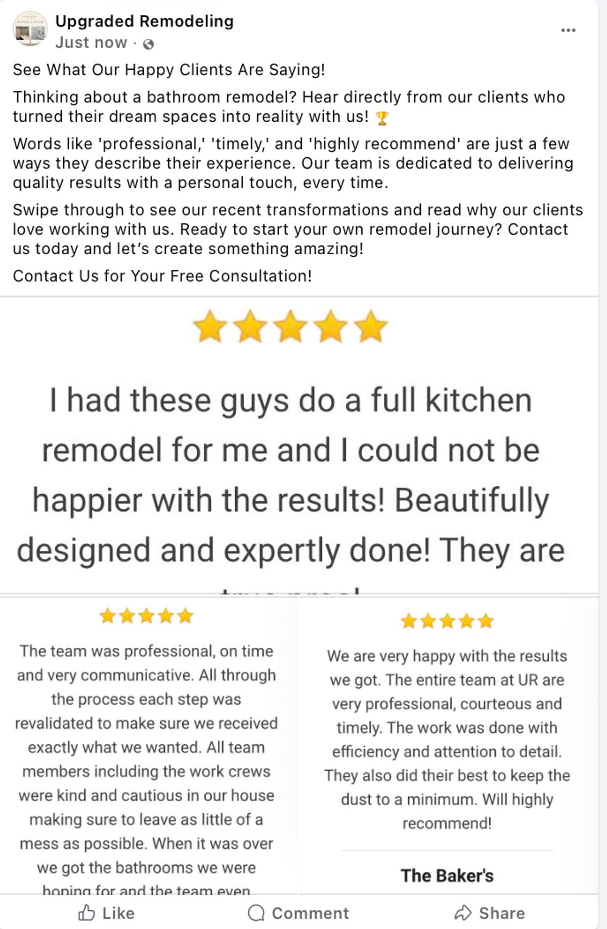 Customer feedback facebook ad