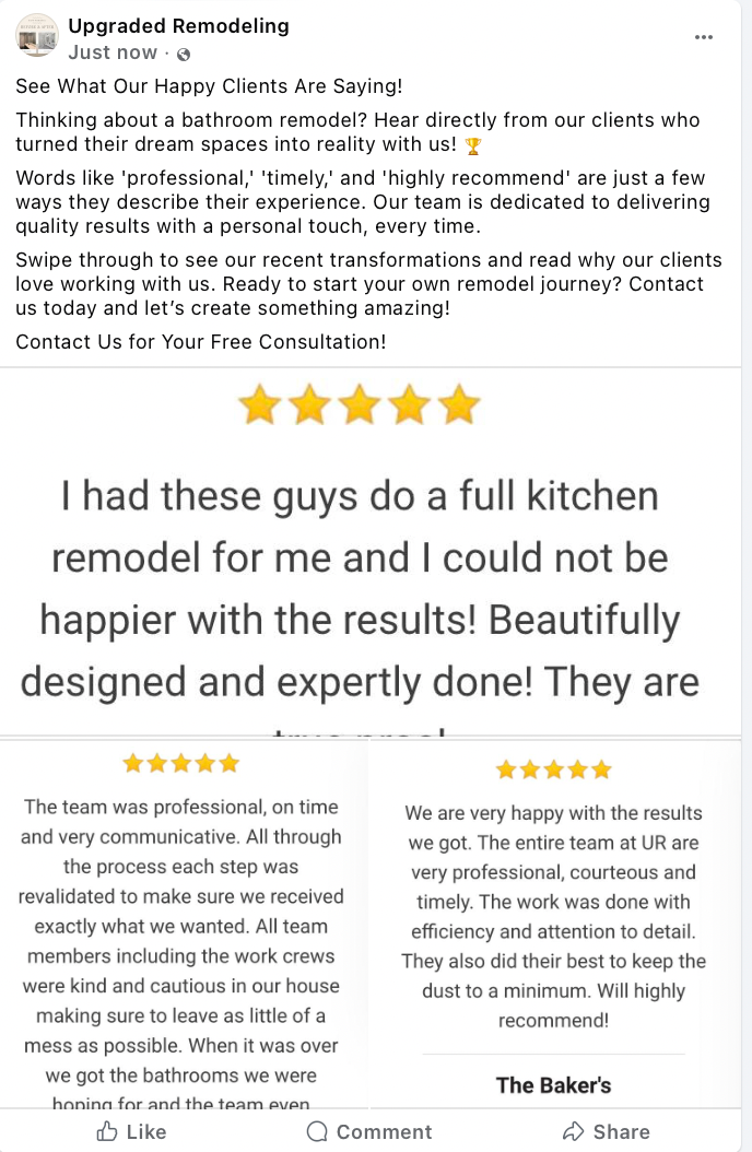 Customer feedback facebook ad