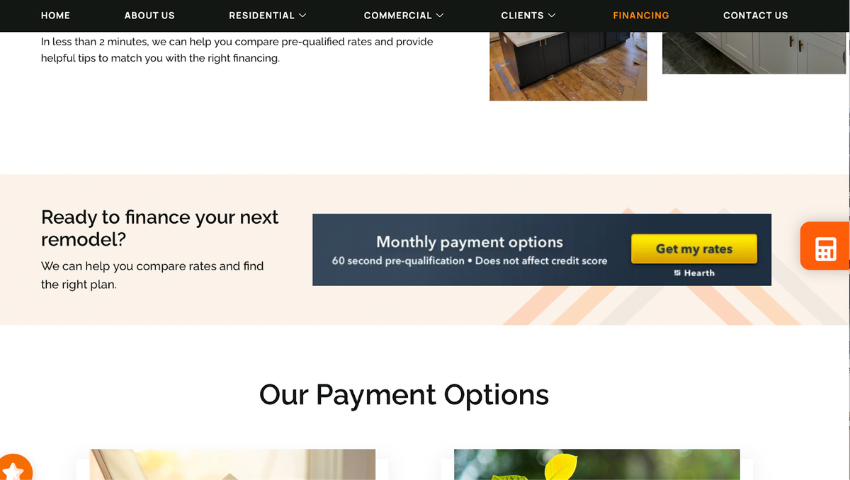 FD Remodeling promotes financing on its website