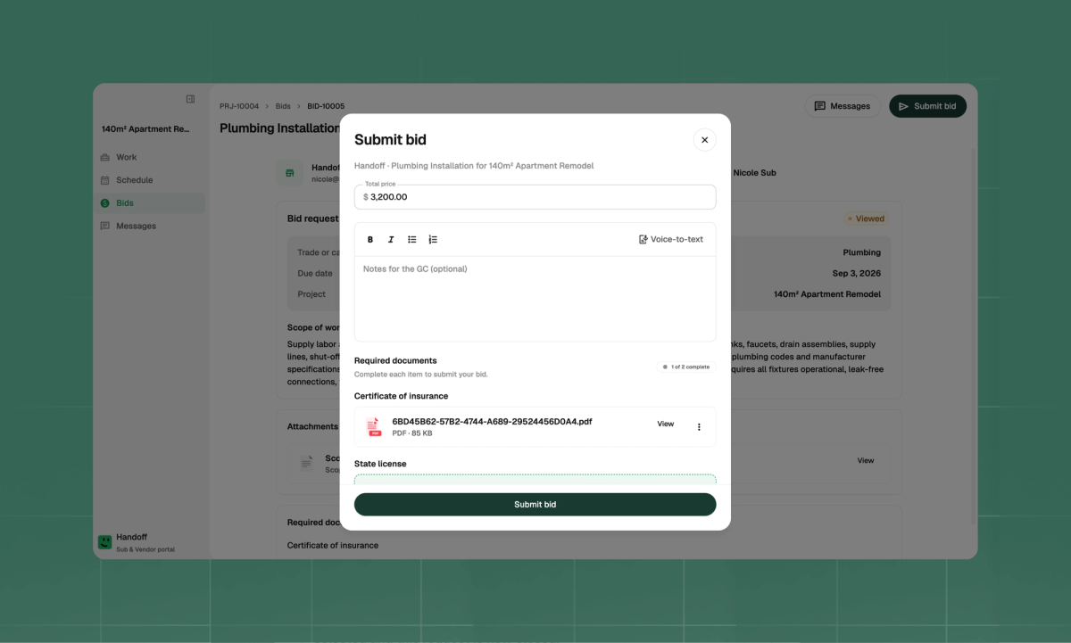Subcontractor Portal: Every Bid and Every Sub in One Place