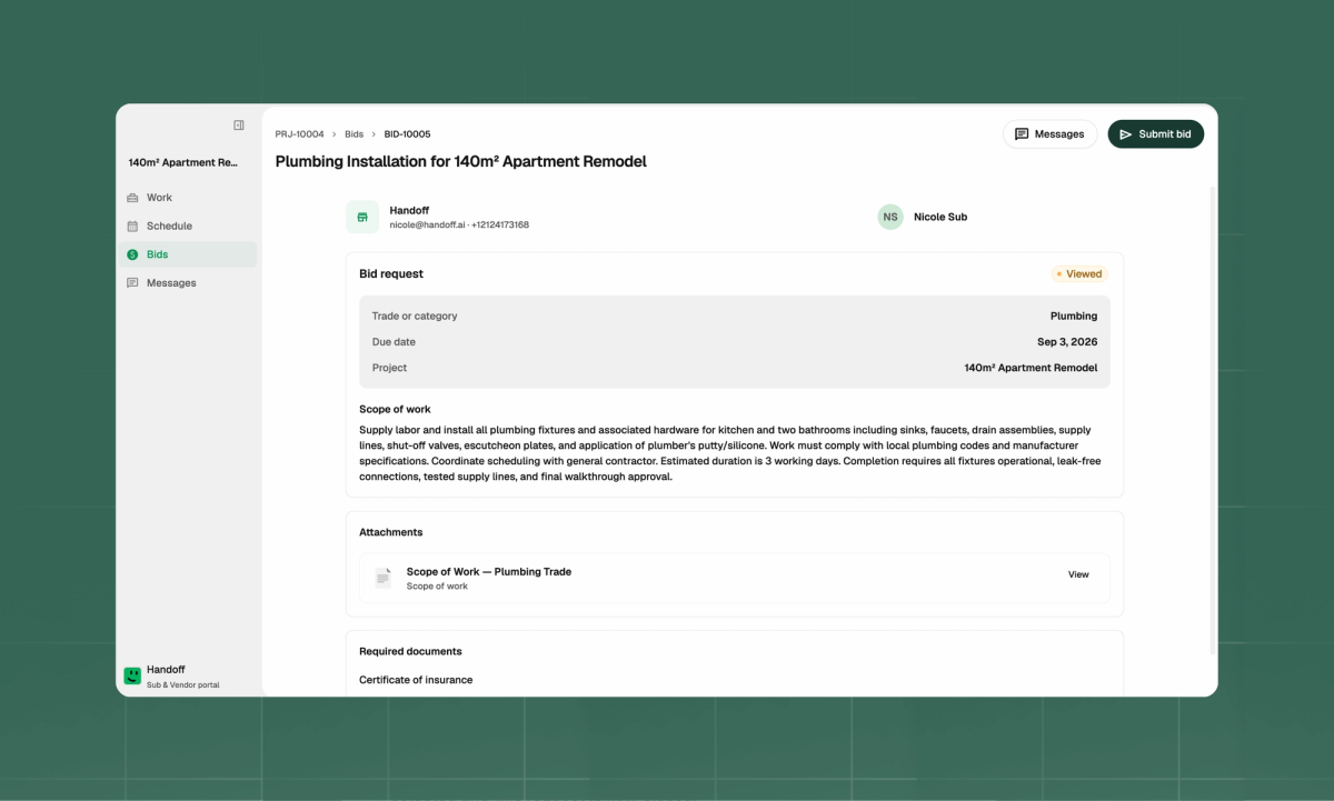 Subcontractor Portal: Every Bid and Every Sub in One Place