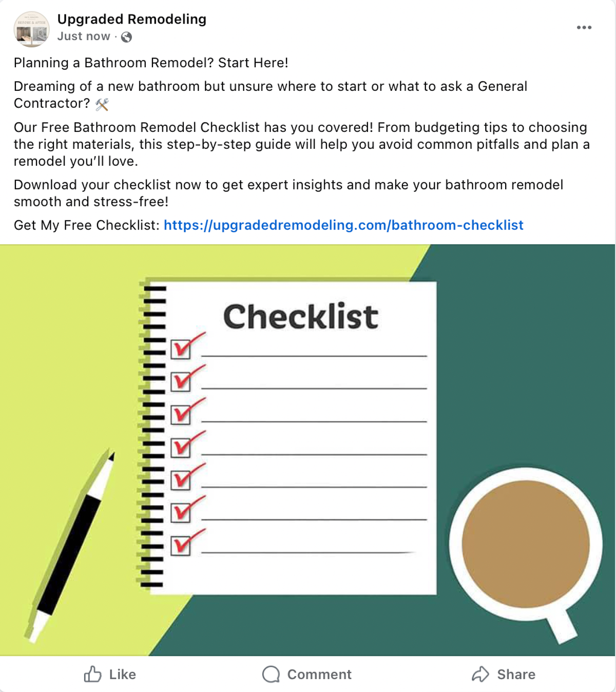 Remodeling Ad offering a bathroom checklist