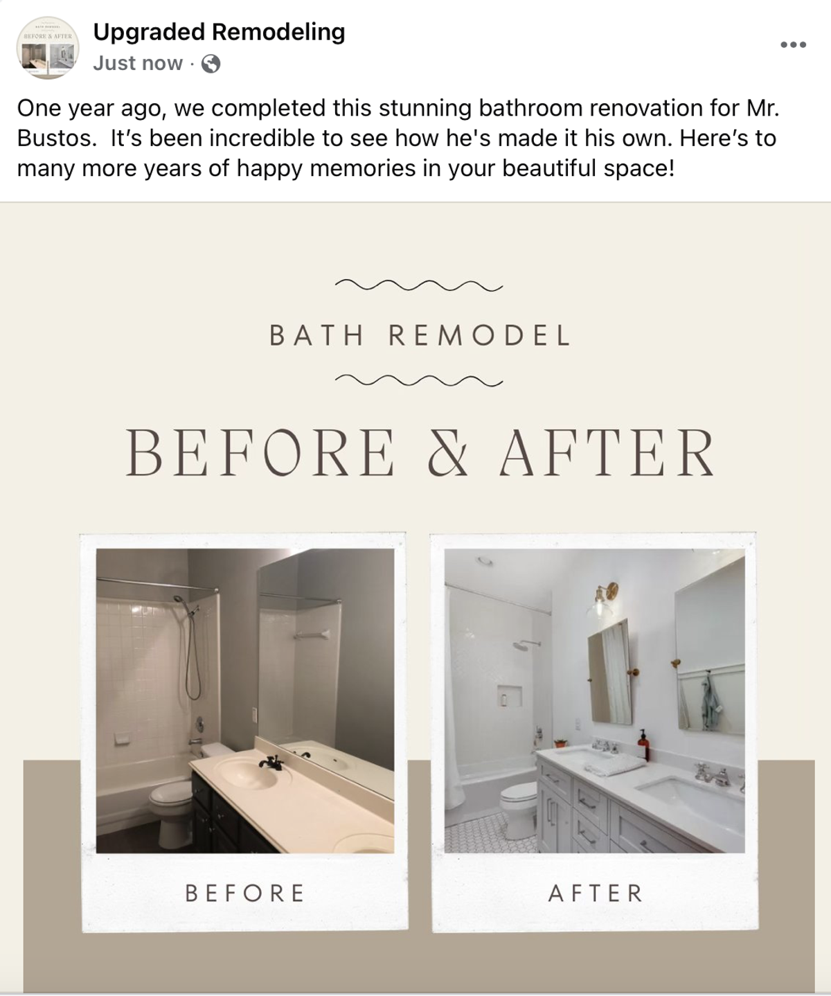 Before and After Photo from Upgraded Remodeling on Facebook