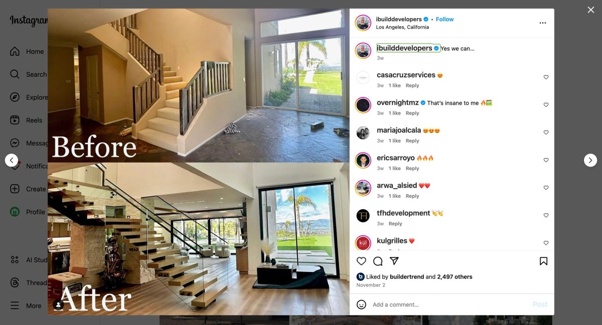 Before and after posts are great types of social media content that remodelers and handymen should be doing for more leads