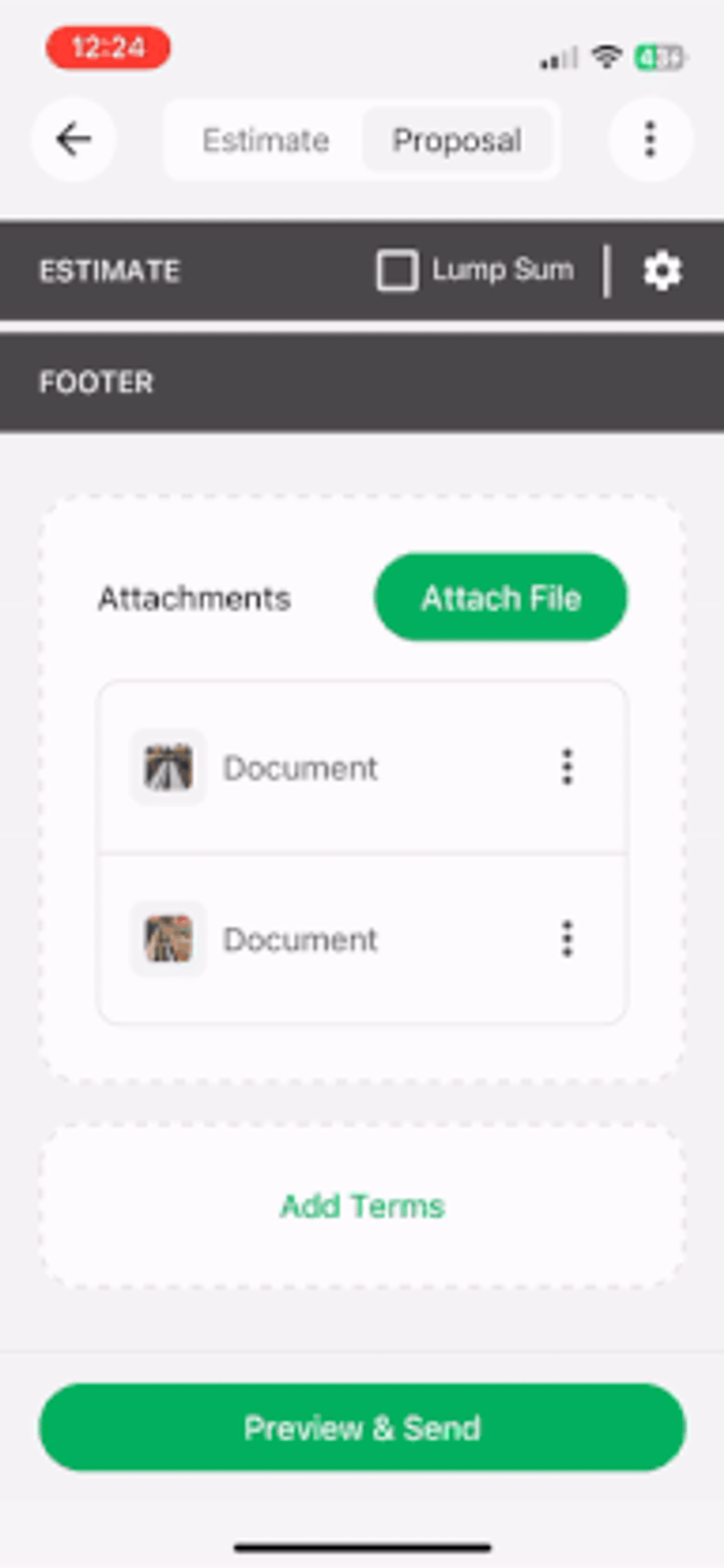 Screen recording for adding and saving your terms and conditions to each proposal.