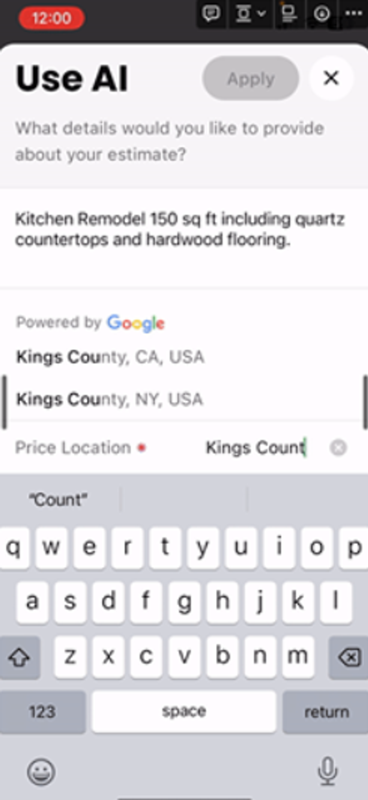 Estimating pricing based on your location.