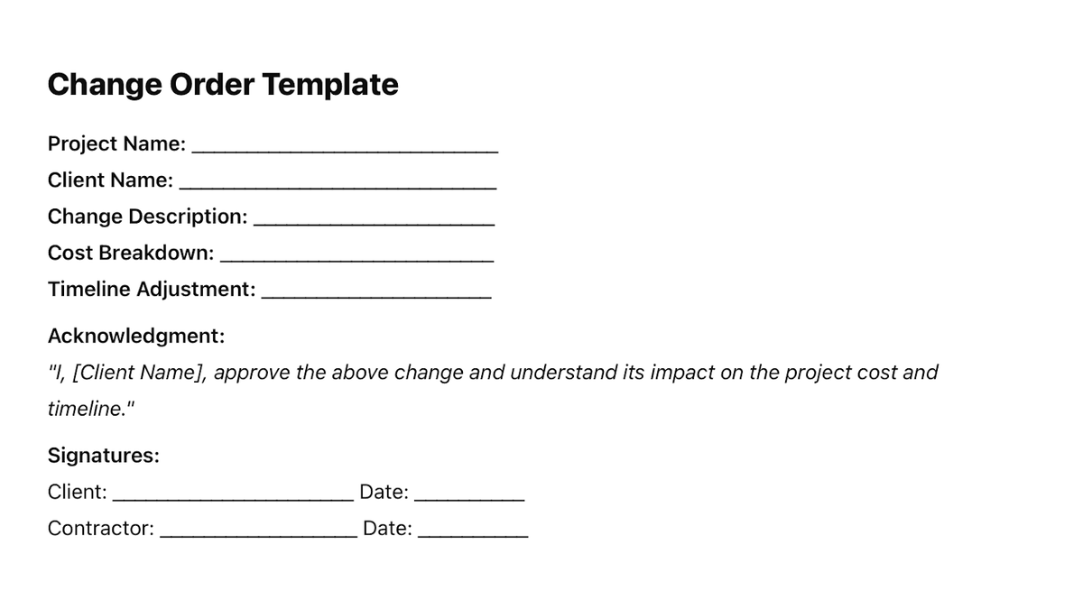 General Change Order Template