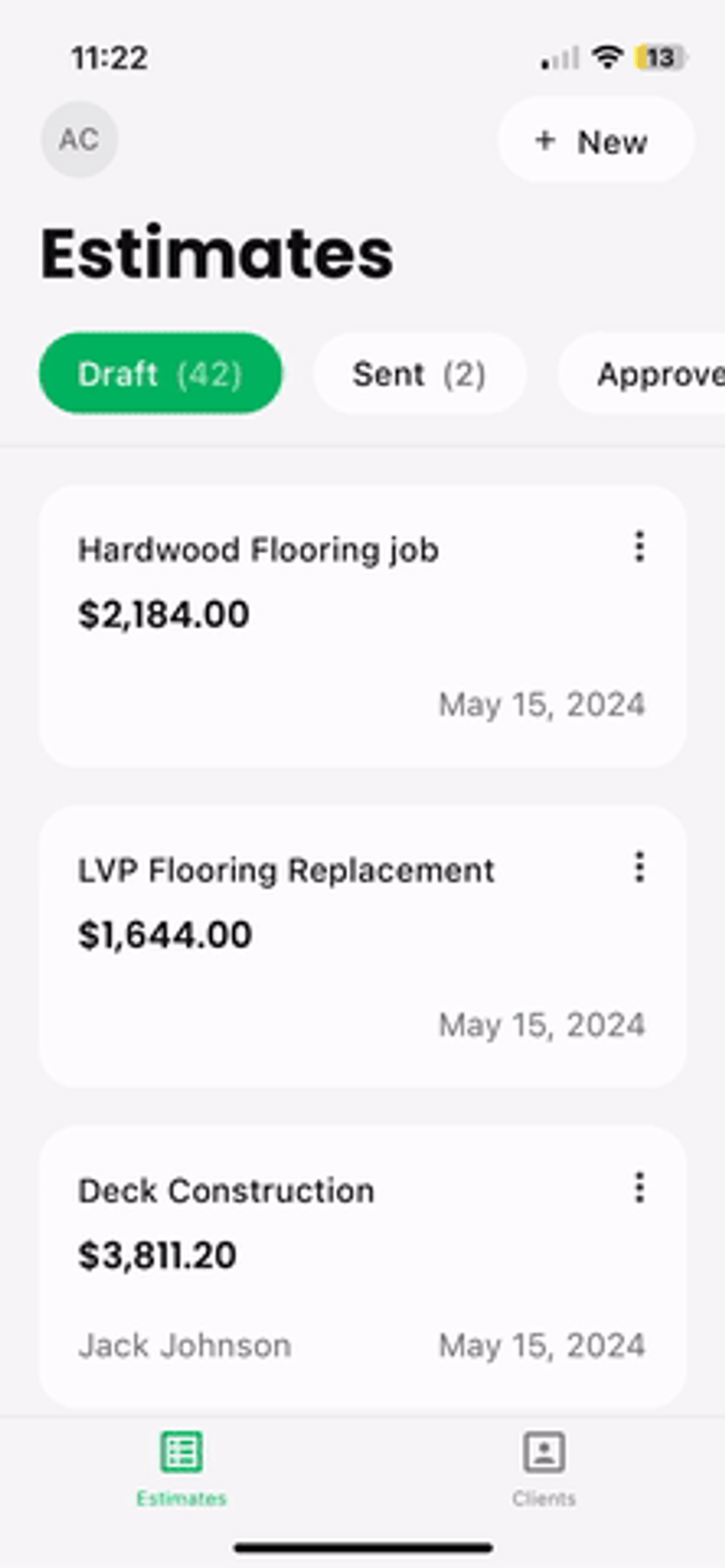 Screen recording for sending an estimates to a client