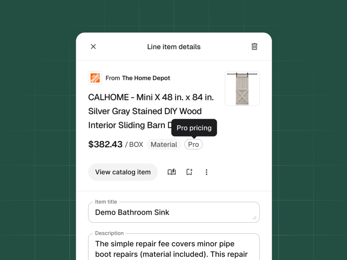 Handoff contractor supplier pricing in estimates