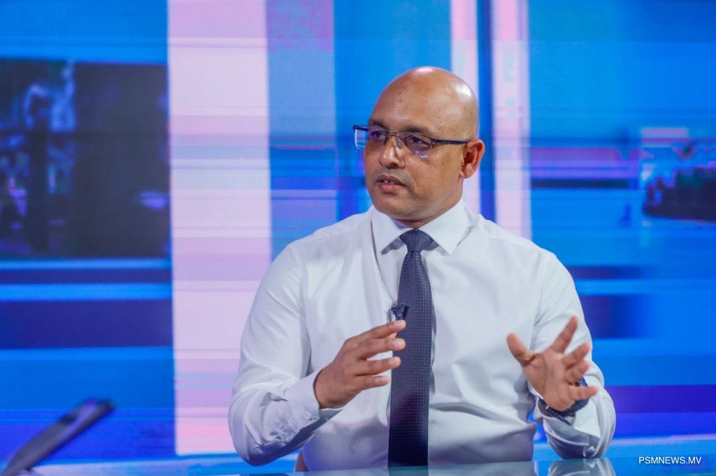 Minister Hassan Zareer seen in an interview on PSM news.