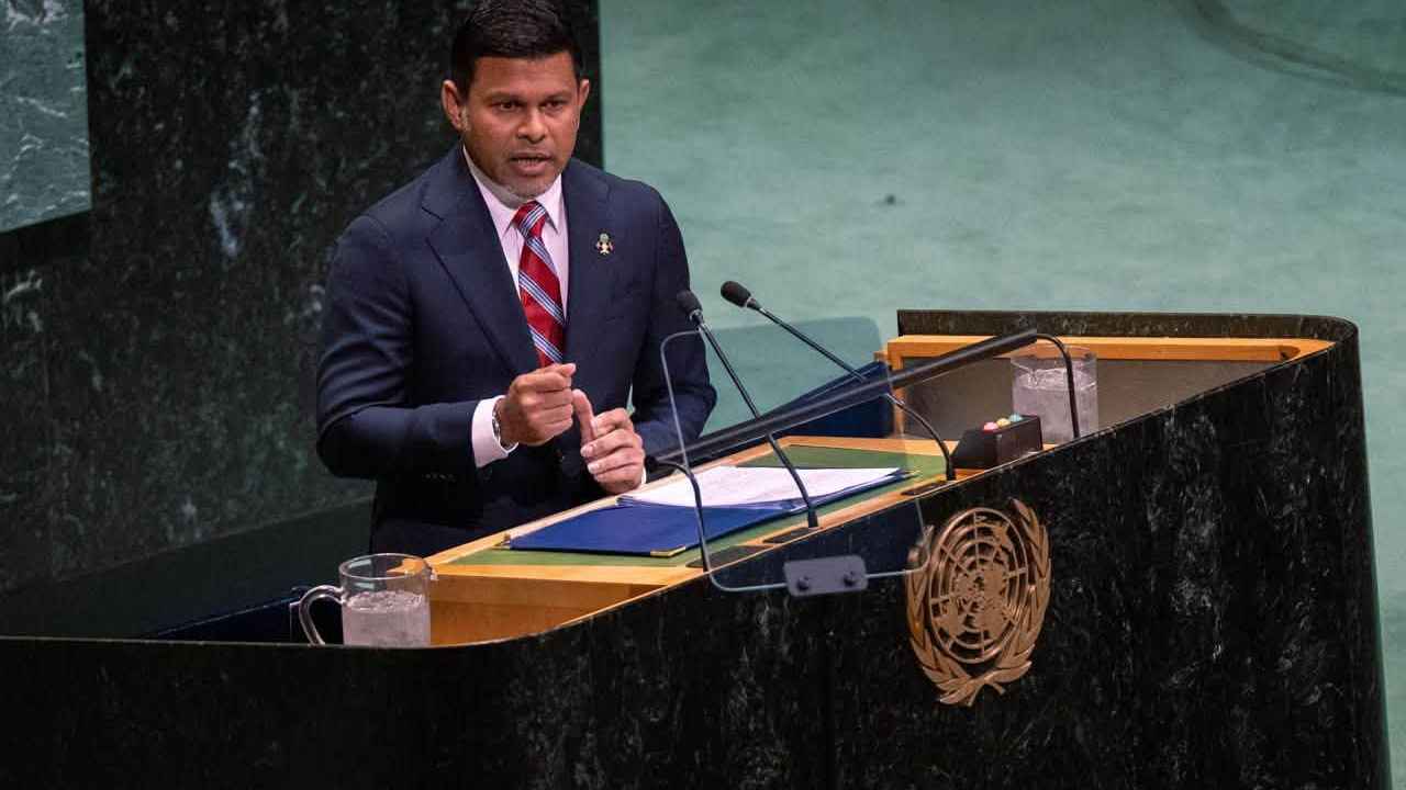 Maldives Vice President His Excellency Hussain Mohamed Latheef speaking at the UNGA