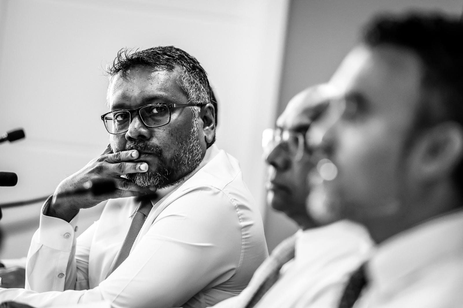 Fayyaz Ismail at an MDP Press Briefing