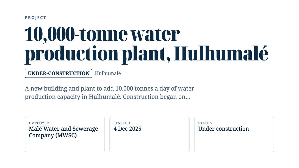 Our project page for the 10,000-tonne water production plant: title, status and fact cards.