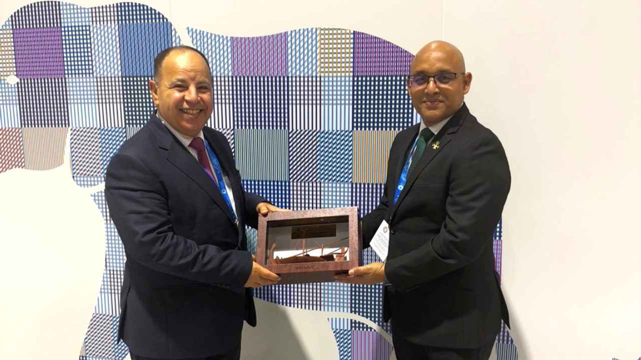 Minister of Finance and Public Enterprises, Hassan Zareer meets with IMF’s Executive Director Dr Mohamed Maait on the sidelines of ongoing IMF Annual Meetings in Bangkok