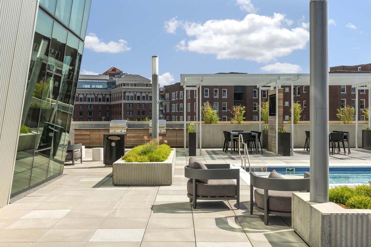 Pool and amenity deck at 100 above forest park in st louis missouri designed by arbolope studio