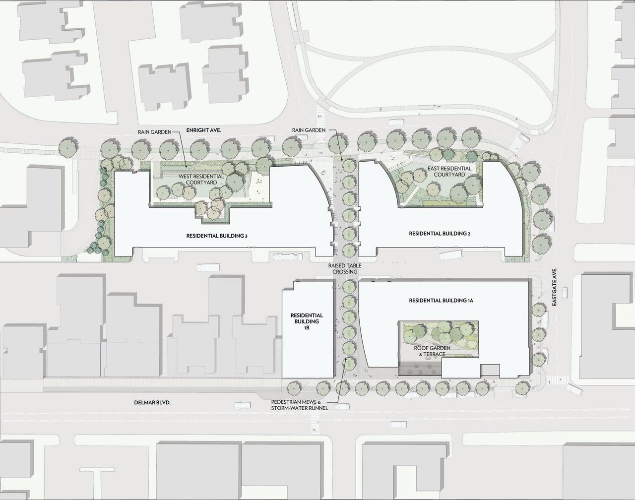 Labeled plan map of the Lofts at Washington University Saint Louis Mo completed by Arbolope Studio