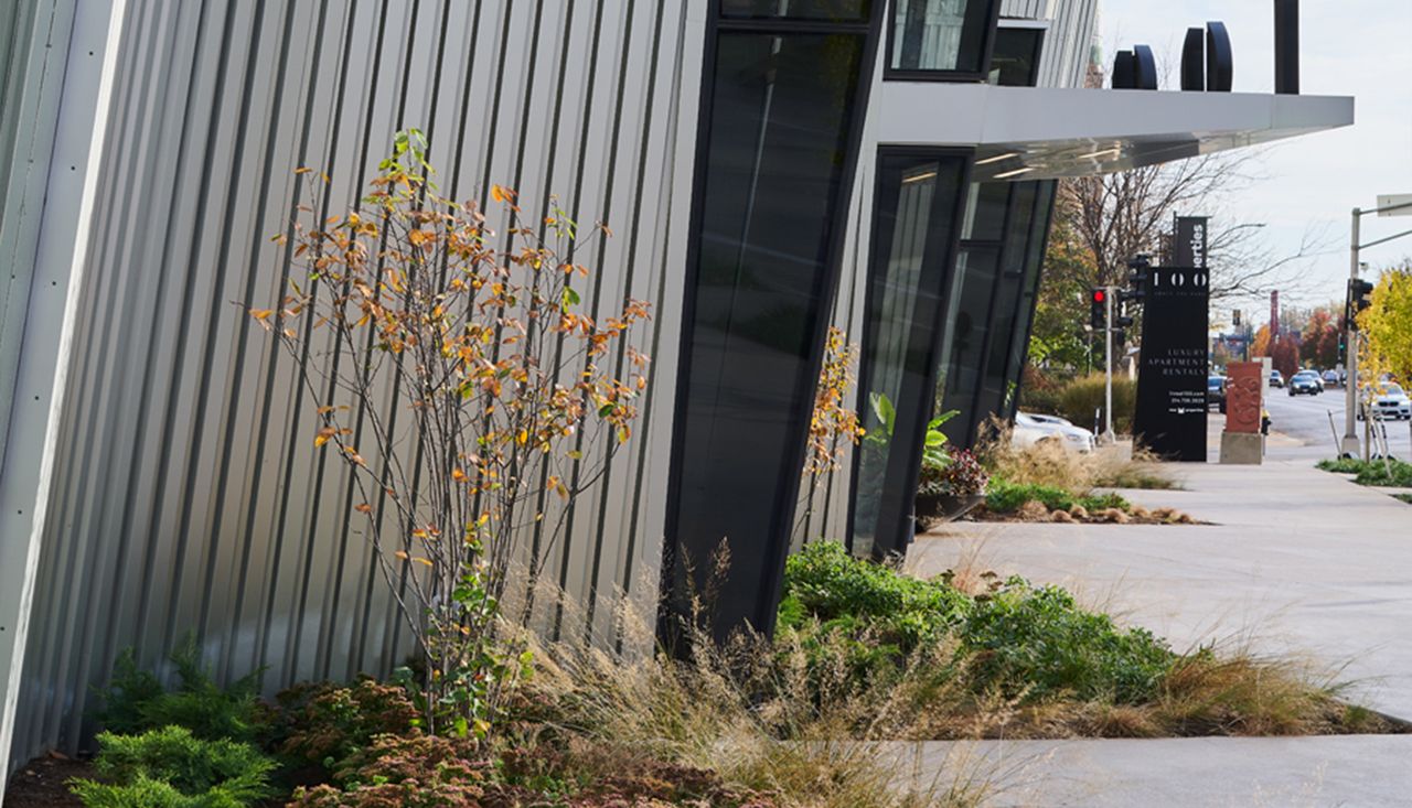 Planting bed edges on the exterior of the 100 above forest park st louis missouri