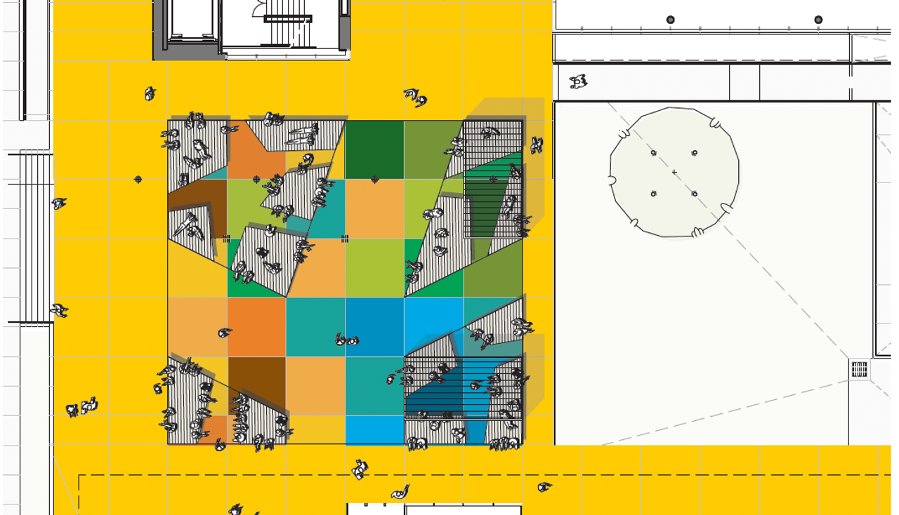 Concept sketch for programming and circulation for central plaza at washington university campus st louis misosuri by arbolope studio