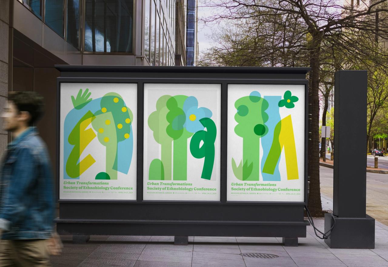 Posters made for the society of ethnobiology on sidewalk sign rendering by arbolope studio of st louis missouri
