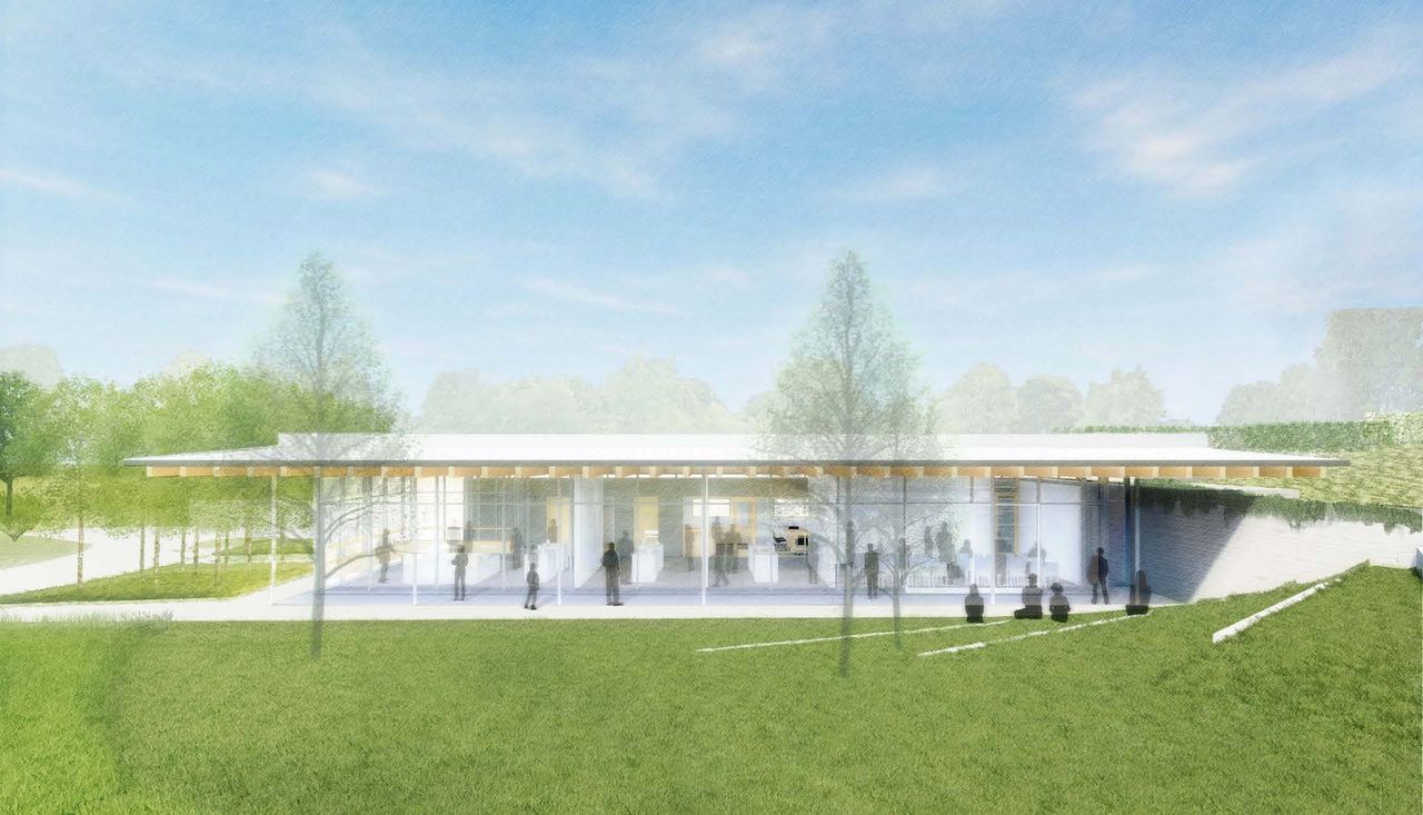 masterplan rendering mock up with people surrounding the new center at ebsworth park st louis missouri