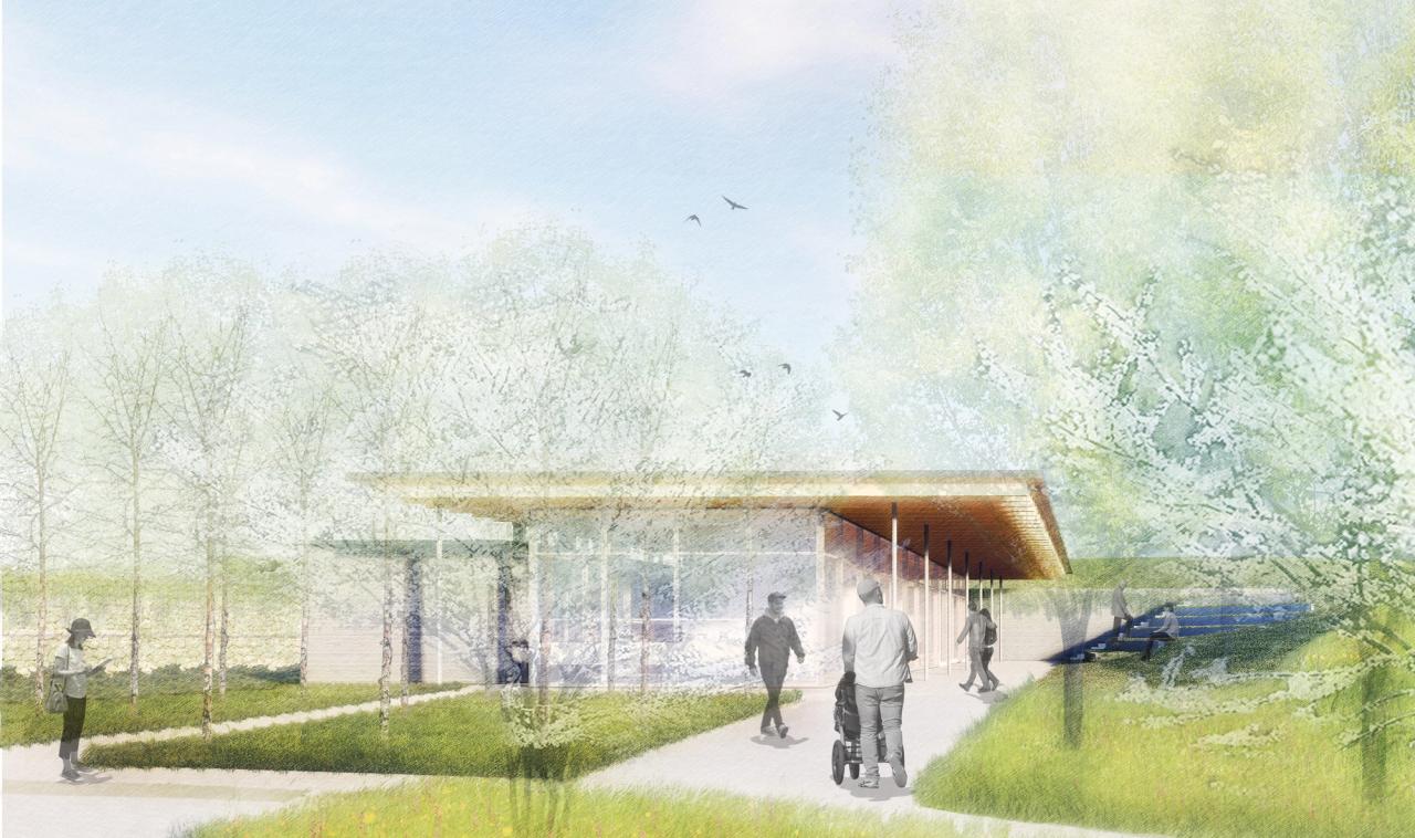 Rendering of new masterplan for ebsworth park home to the Frank Lolyd Wright House in St. louis Missouri Kirkwood