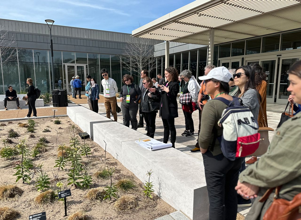 Michael Powell and Alisa Blatter lead a tour through the Jack C. Taylor Visitor Center at MOBOT