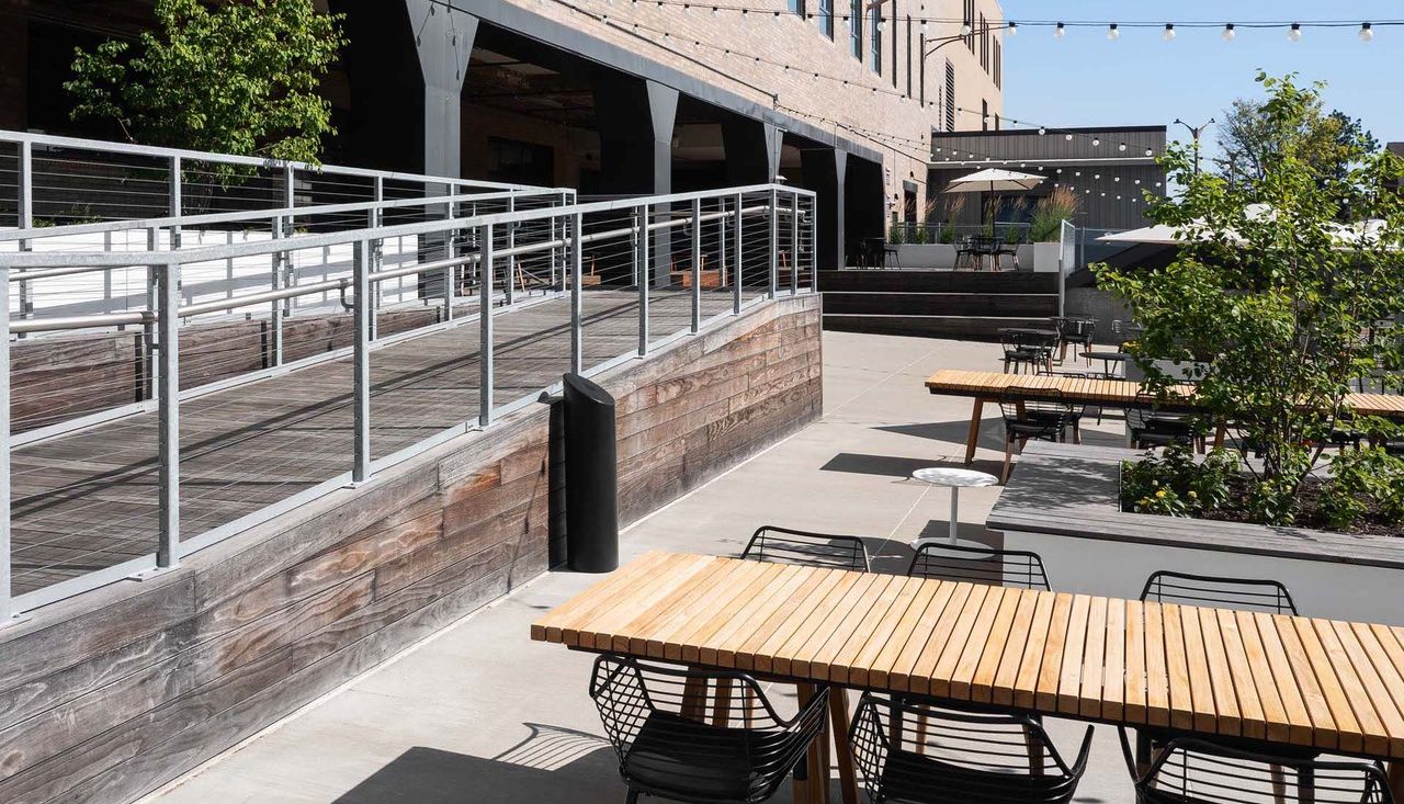 Accessible wooden ramp in the courtyard at the stl post dispatch building in st louis missouri
