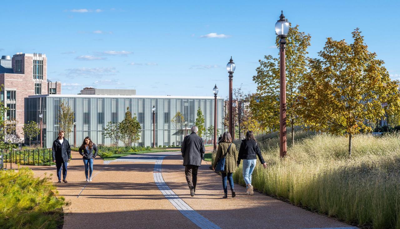 Group of people walking on path near building at washington university east campus st louis missouri