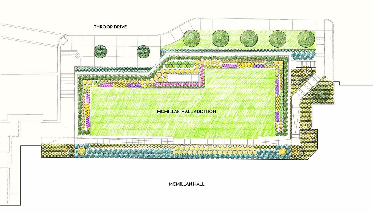 Drawing planting plan by arbolope Studio of Mcmillen Hall Throop Addition at Washington University Saint Louis Mo