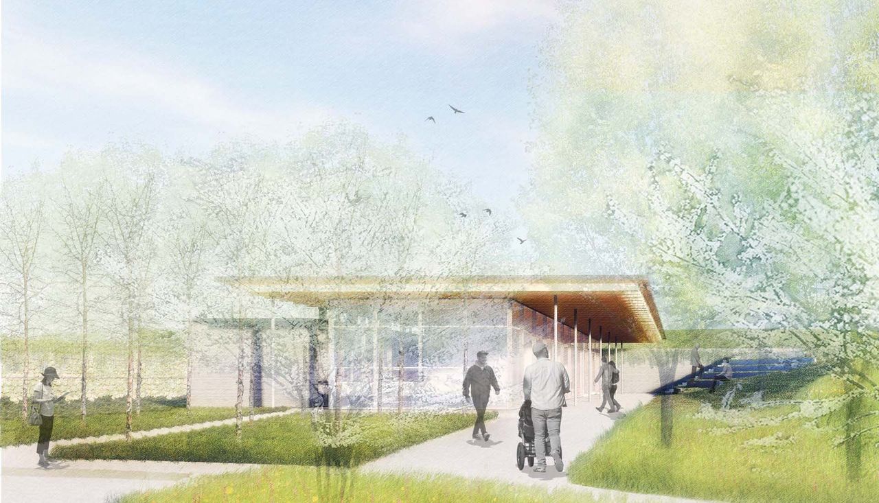 Rendering of new masterplan for ebsworth park home to the Frank Lolyd Wright House in St. louis Missouri Kirkwood