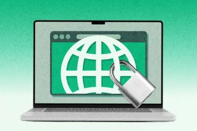 A website icon on a laptop screen, locked by a padlock.