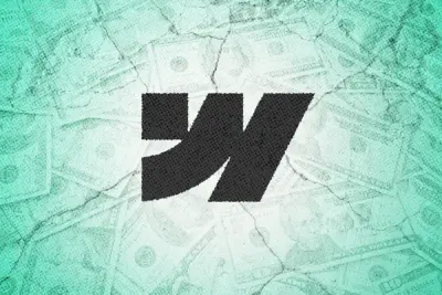 The webflow logo surrounded by stacks of money and cracks.