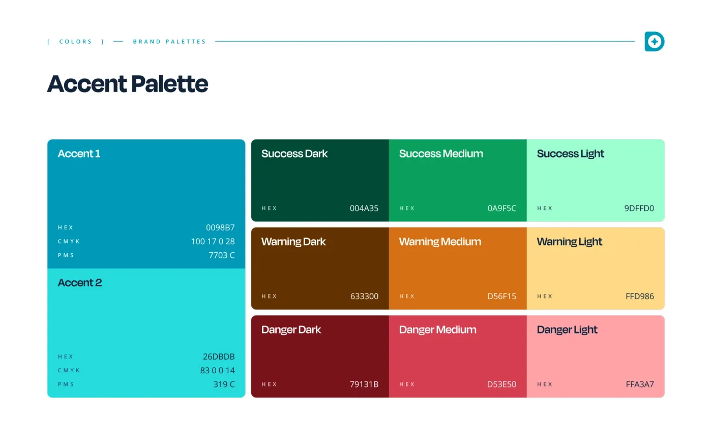 Their style guide page detailing accent palettes, designed by Floresta Creative.