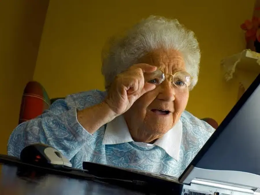 Meme of grandma appalled and not being able to read her screen
