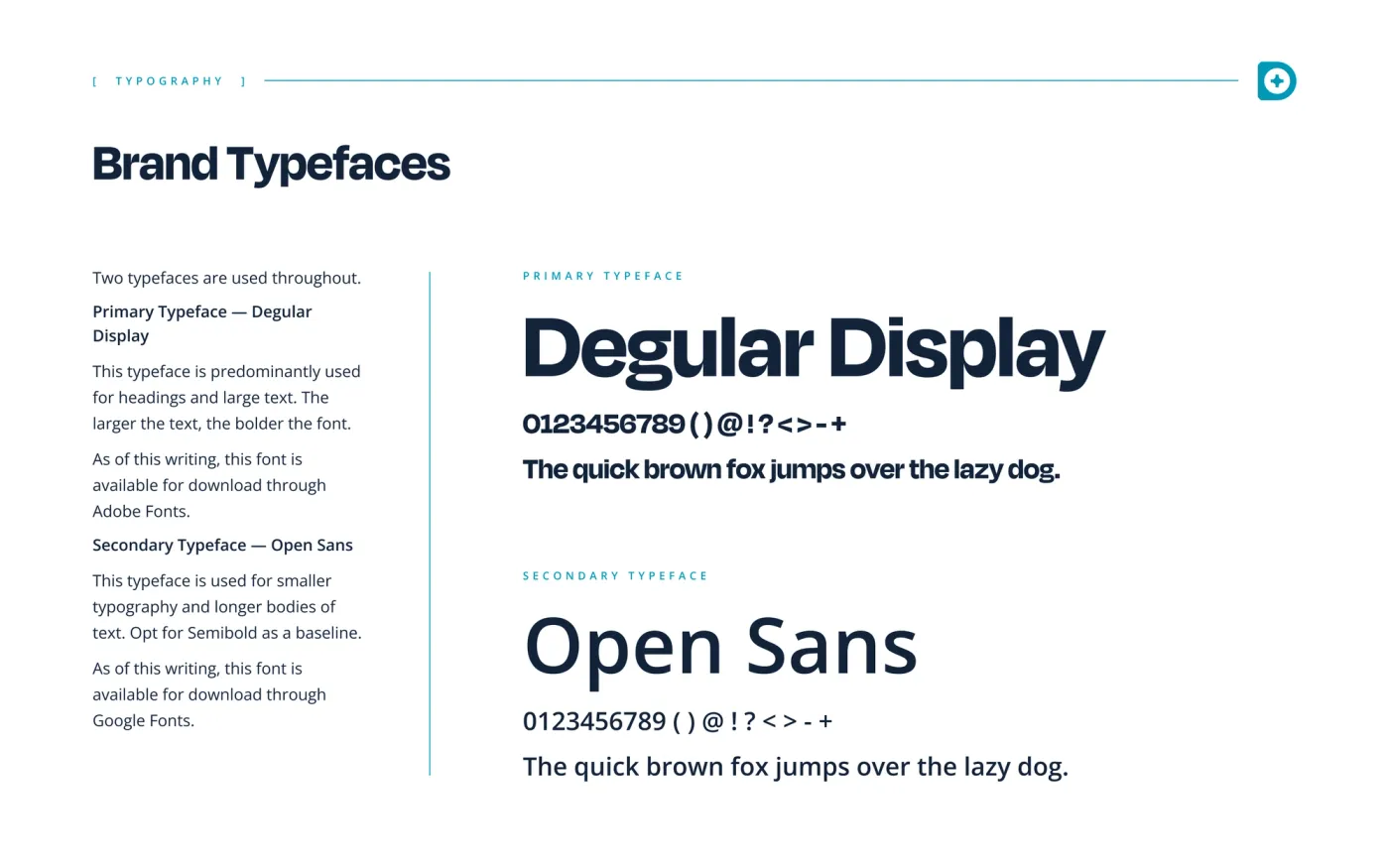 Their style guide page detailing typefaces, designed by Floresta.