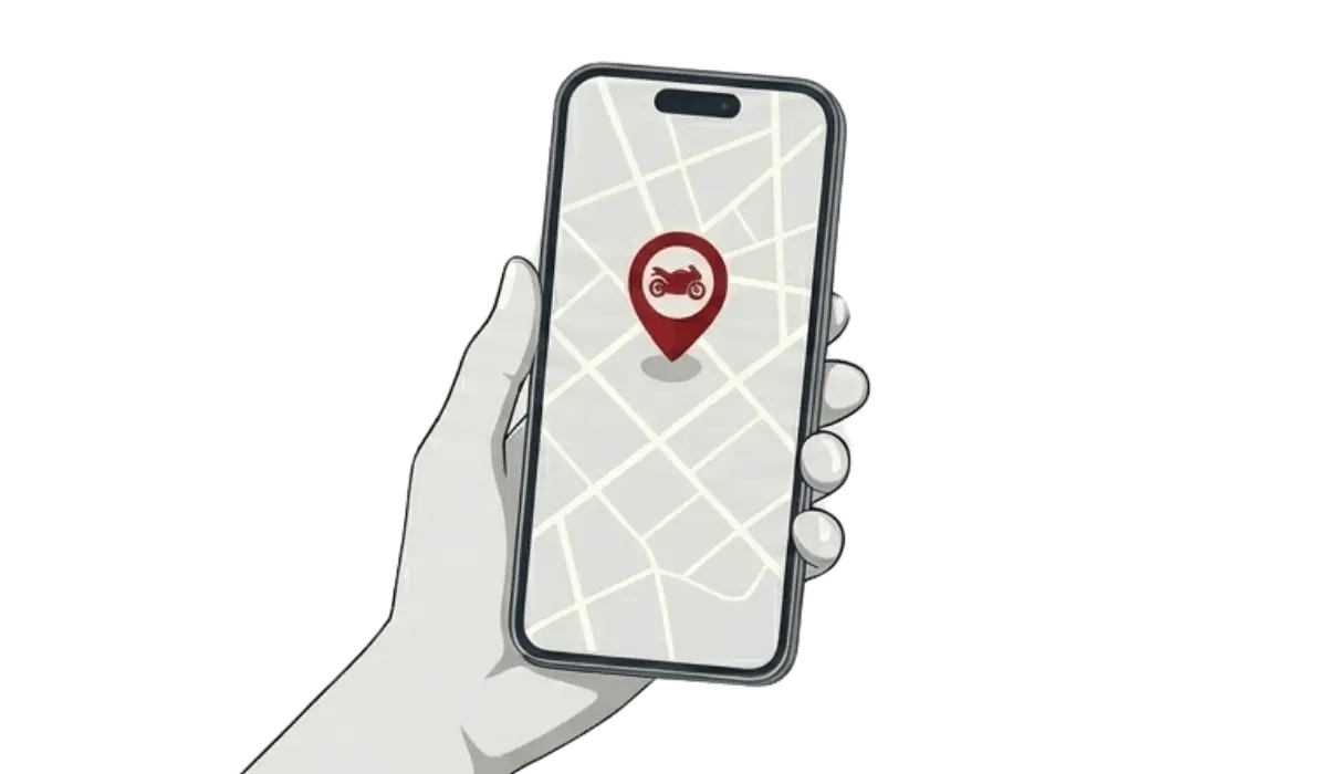 Illustrazione: smartphone con la posizione della moto sulla mappa