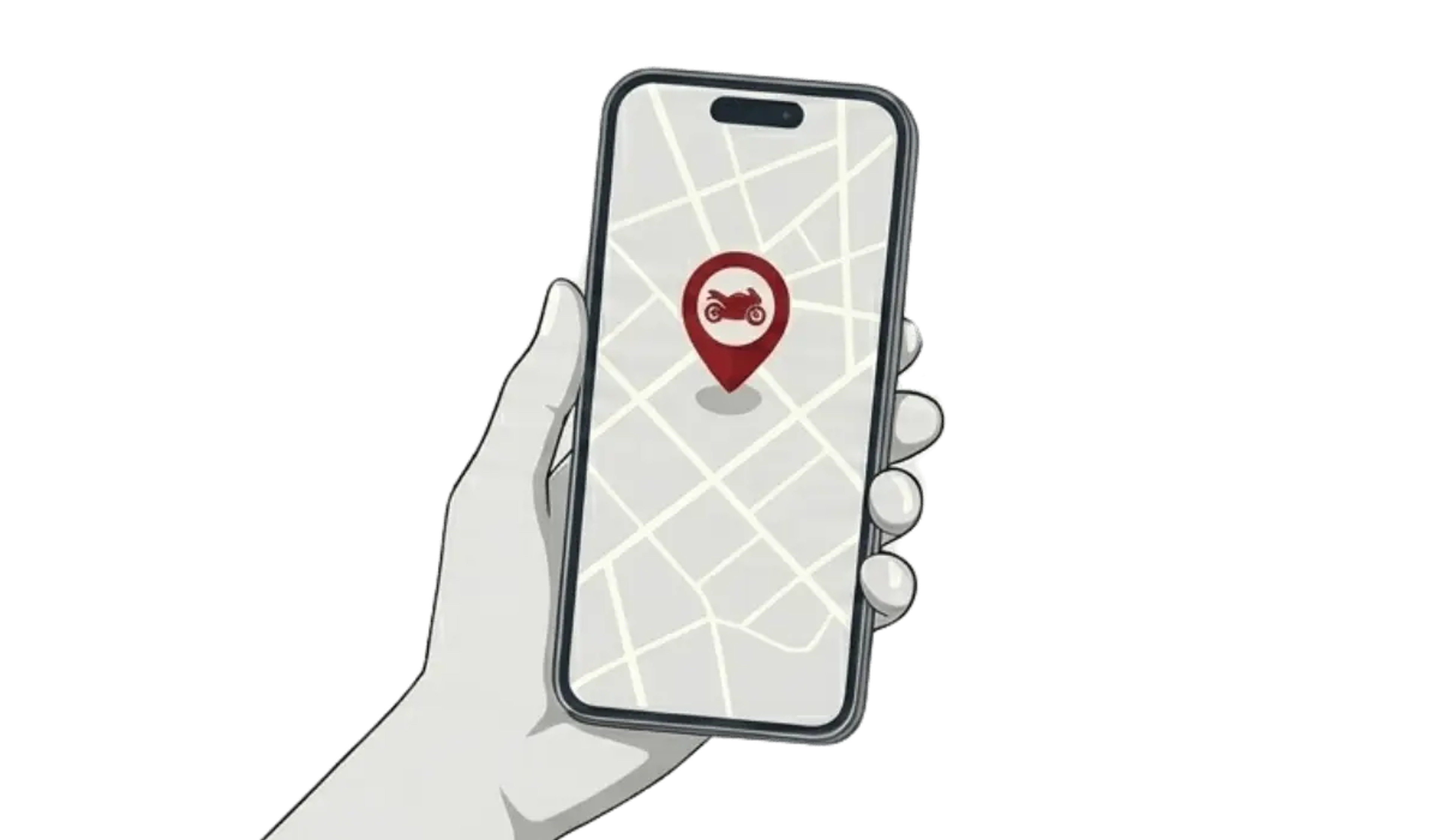 Illustrazione: smartphone con la posizione della moto sulla mappa