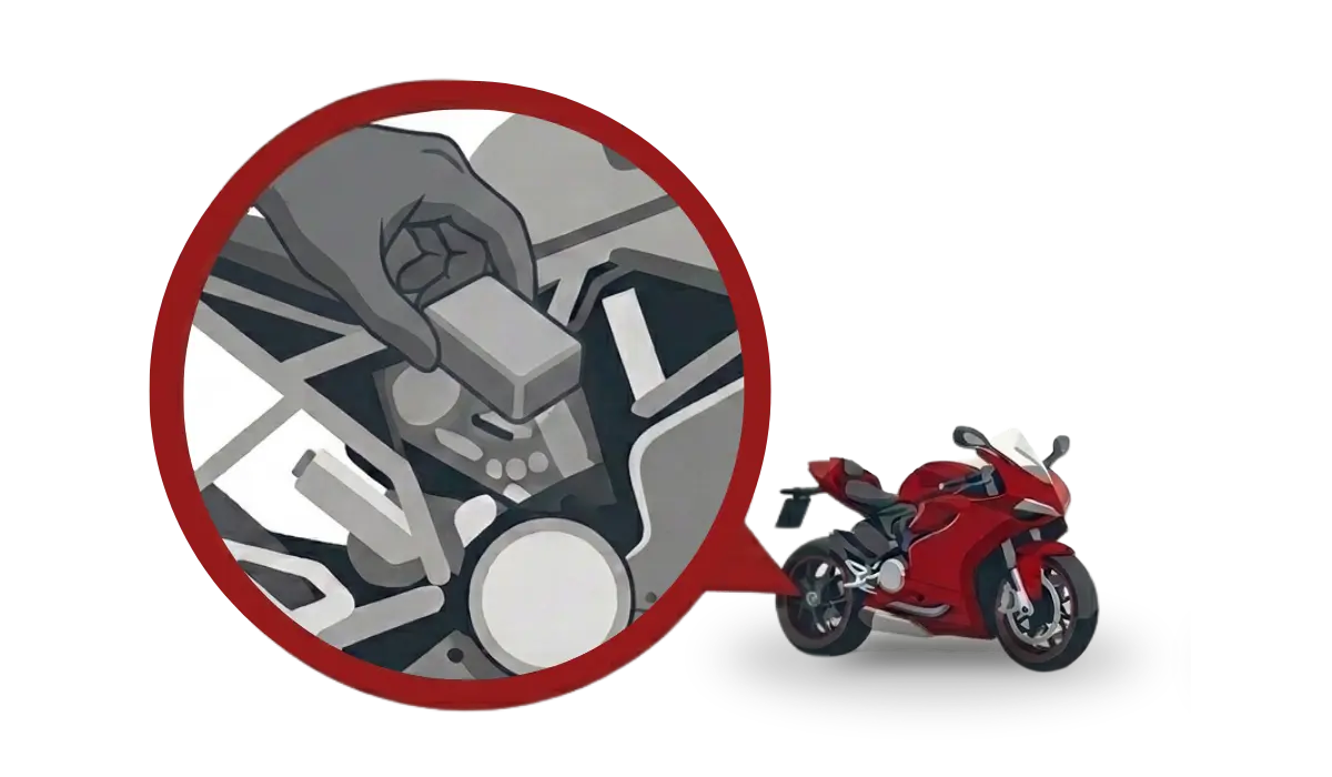 Illustrazione: mano che nasconde il tracker Trackting nella moto
