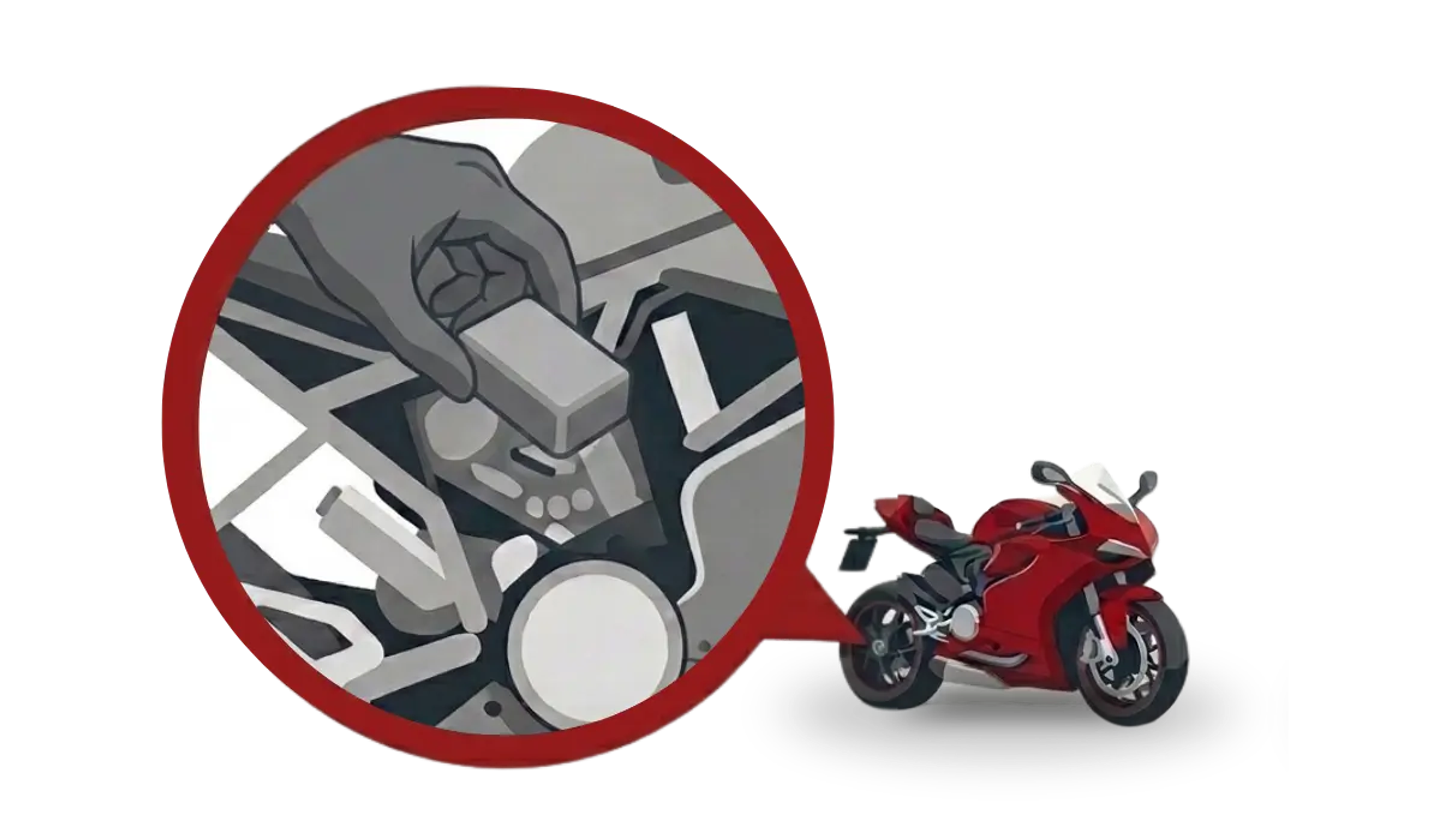 Illustrazione: mano che nasconde il tracker Trackting nella moto