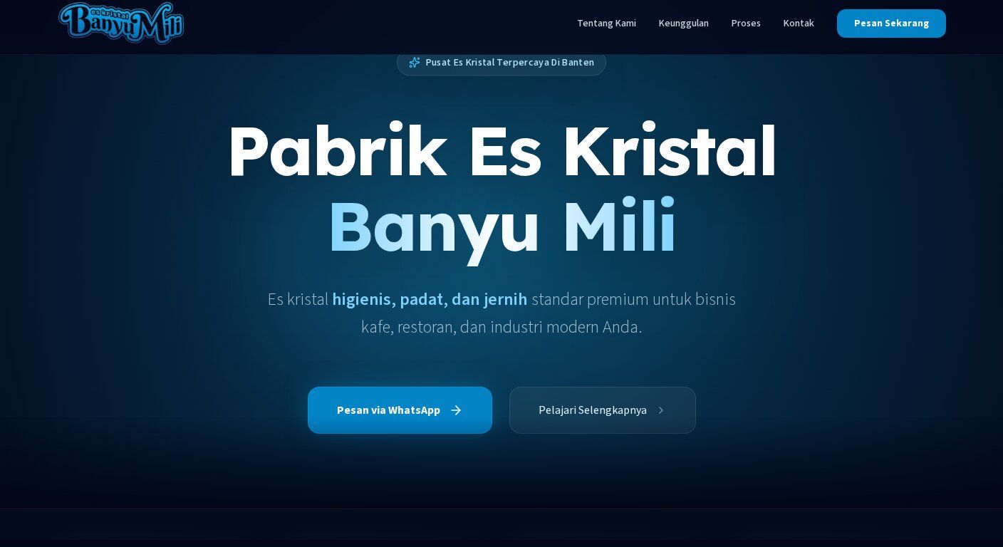 Es Kristal Banyu Mili — Landing Page Pabrik Es Kristal Premium