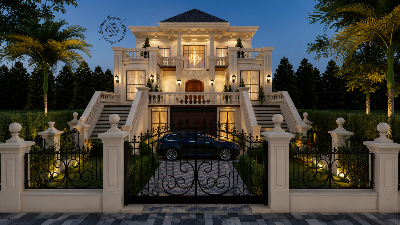 Timeless Neoclassical Luxury Villa Experience the perfect harmony of classical architecture and contemporary luxury with this bespoke neoclassical bungalow designed by Enticing Empire. Inspired by timeless European architecture, this residence features grand columns, elegant cornices, symmetrical proportions, decorative balustrades, and a sophisticated façade that exudes prestige and refinement. The elevated entrance, twin staircases, expansive balconies, and carefully curated exterior lighting create a striking first impression, while premium materials and intricate detailing enhance the home's luxurious character. Every architectural element has been thoughtfully designed to deliver both visual grandeur and everyday functionality. This luxury villa showcases how traditional design principles can be seamlessly combined with modern planning to create a home that is elegant, welcoming, and built to stand the test of time. From the impressive entrance to the beautifully landscaped surroundings, every detail reflects craftsmanship, quality, and architectural excellence. Whether you're planning your dream home or seeking inspiration for a luxury residence, this project demonstrates the enduring appeal of neoclassical architecture and premium residential design. Project Highlights Luxury Neoclassical Bungalow Design Grand Classical Front Elevation Premium Exterior Architecture Elegant Double Staircase Entrance Custom Architectural Detailing 3D Architectural Visualization Luxury Residential Design Bespoke Villa Planning High-End Façade Design Landscape & Exterior Lighting Design Designed by Enticing Empire – Architecture & Interior Design Looking to build your dream home? We specialize in luxury architecture, interior design, 3D visualization, planning, and turnkey residential projects. Contact Us 📞 +91 99777 07998 📧 enticingempire@gmail.com 🌐 www.enticingempire.in 📍 Indore, Madhya Pradesh, India