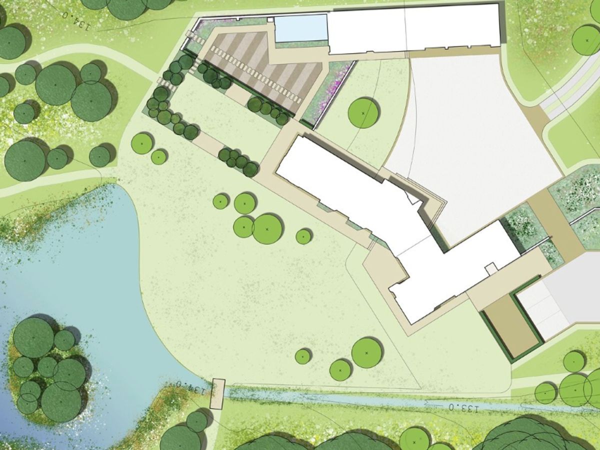 aerial animation of planning design of buildings and trees