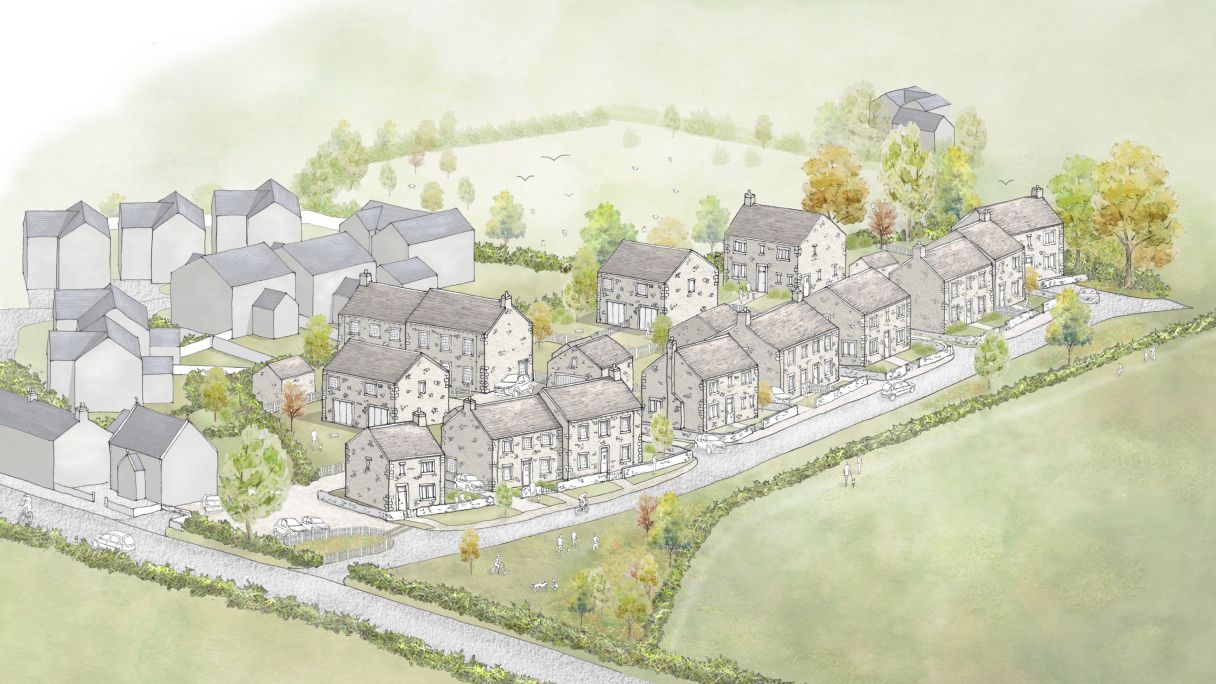 drawing of new housing development in the countryside for a planning application