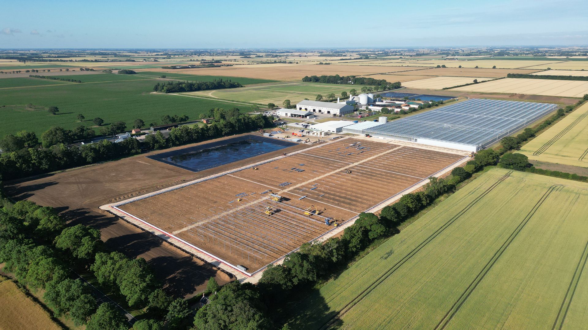 Aerial photograph of the strawberry farm glass houses. Photo credit: Dyson Farming