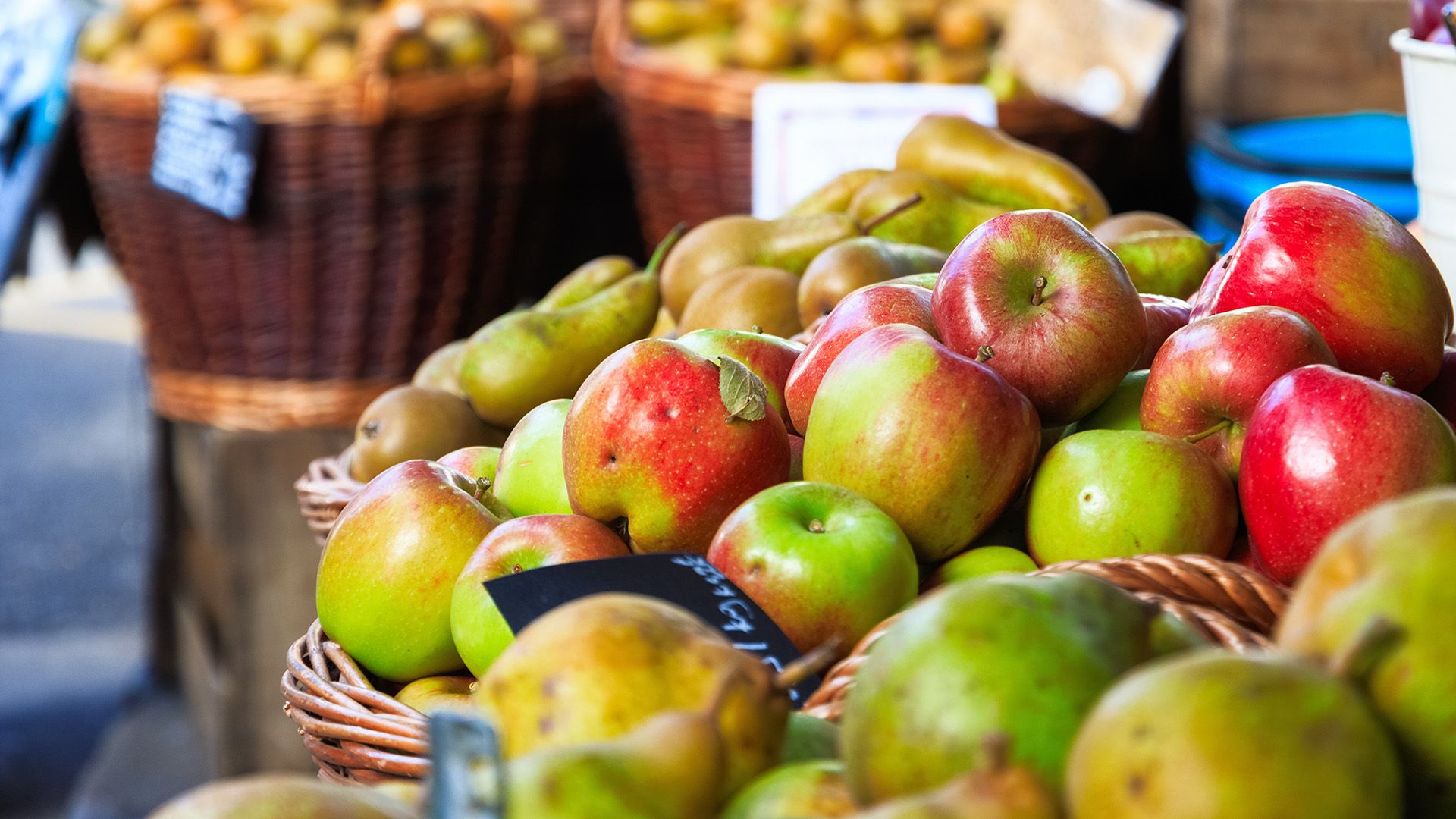 Apples on display at a farmshop